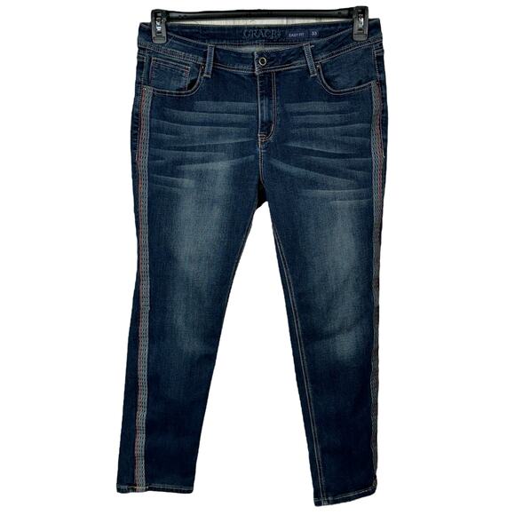 Grace in LA SZ 33 Easy Fit Straight Jeans Embroidered Stretch Mid-Rise Whiskered - Picture 1 of 12
